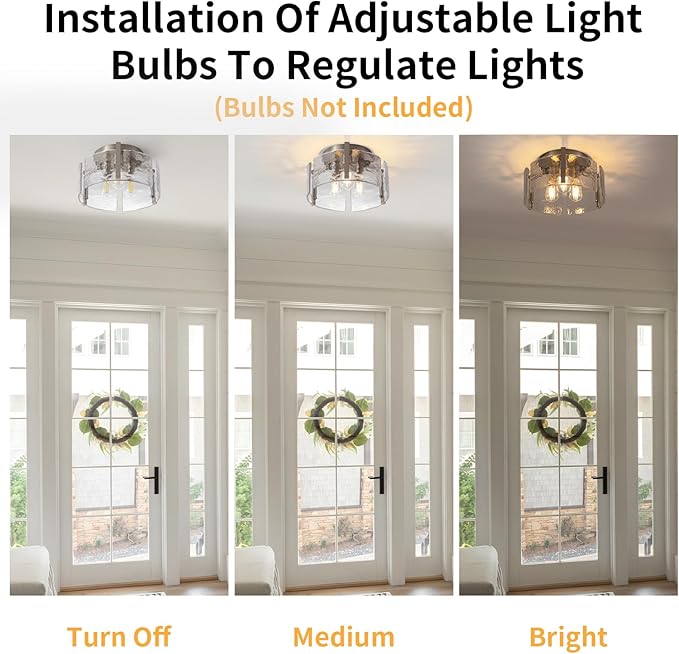 Nickel Semi Flush Mount Ceiling Light Fixture, 14-Inch Glass Drum Flush Mount Light Modern Foyer Lighting Fixtures Farmhouse Kitchen Lights for Entryway Hallway Bathroom Laundry Room Bedroom