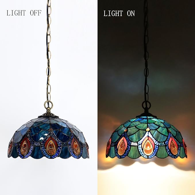 Tiffany Pendant Light Plug in Stained Glass Hanging lamp 12X12X181 Inch Hanging Lamp Living Room Bedroom Kitchen Dining Room Office(Brown Crystal)