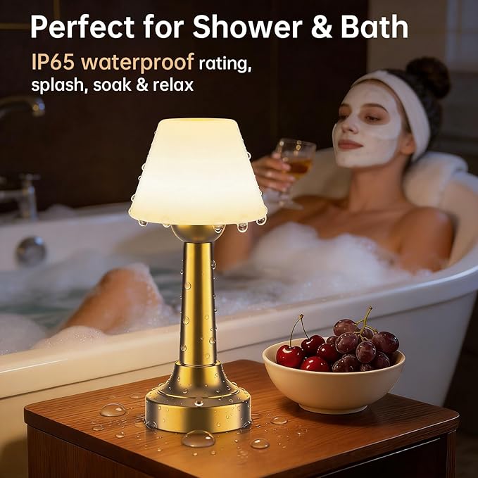 TRRMEZY Shower Lamp Waterproof Bathroom Lamp for Inside Shower Bathtub, 18-Hour Rechargeable Cordless Shower Light, 3-Color Temps Touch Dimmable Light, Small Relaxing Spa Night Lamp for Bathroom