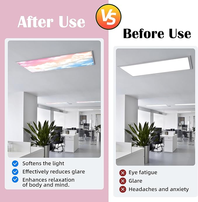 ANGSYLTH 8 Pcs Fluorescent Light Covers - 4 x 2 Feet Covers for Ceiling Lights, 8 x 10 Magnetic Light Filters for Classroom, Office, Hospitals