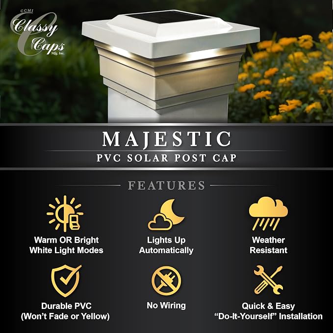 Classy Caps Regal Solar Post Cap (White, 5"x5")