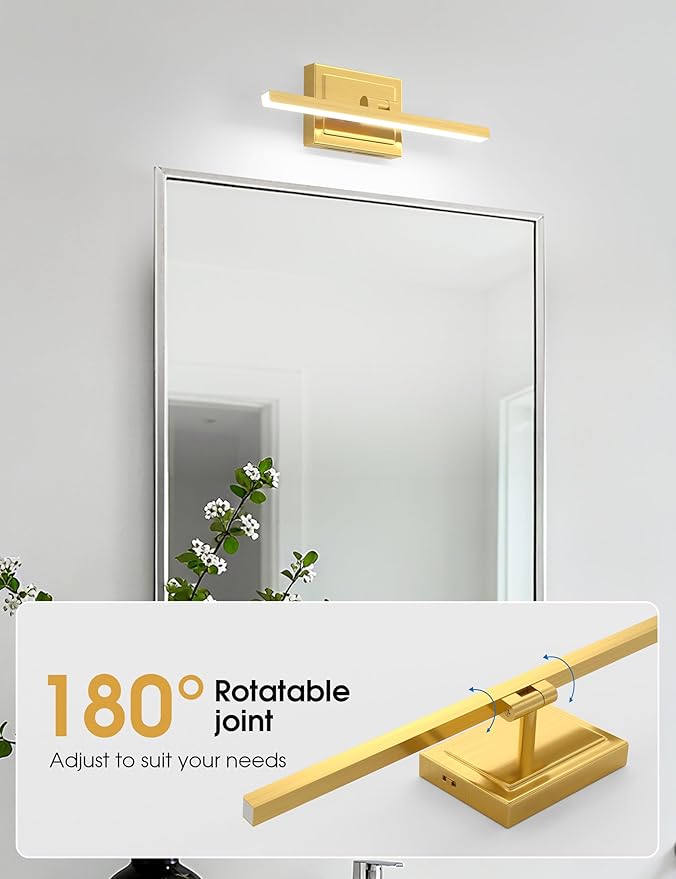 VOLISUN Bathroom Vanity Light 15.7 inch, 12W Dimmable 5CCT Led Bathroom Light Fixture Over Mirror, Gold Bar Vanity Light for Bathrooms-ETL Certificated