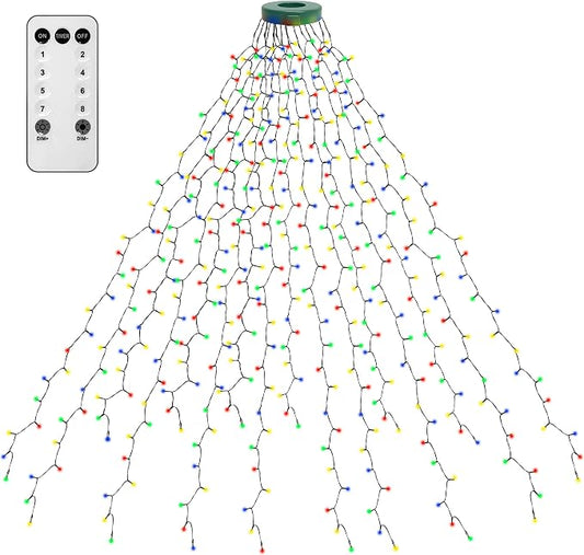 Christmas Tree Lights 400 LEDs with Timer, Xmas String Lights with Ring 16 Strings 6.6FT Easy to Install, Christmas Curtain Fairy Tree Light 8 Modes for Xmas Fir Pine Party Decoration, Colorful