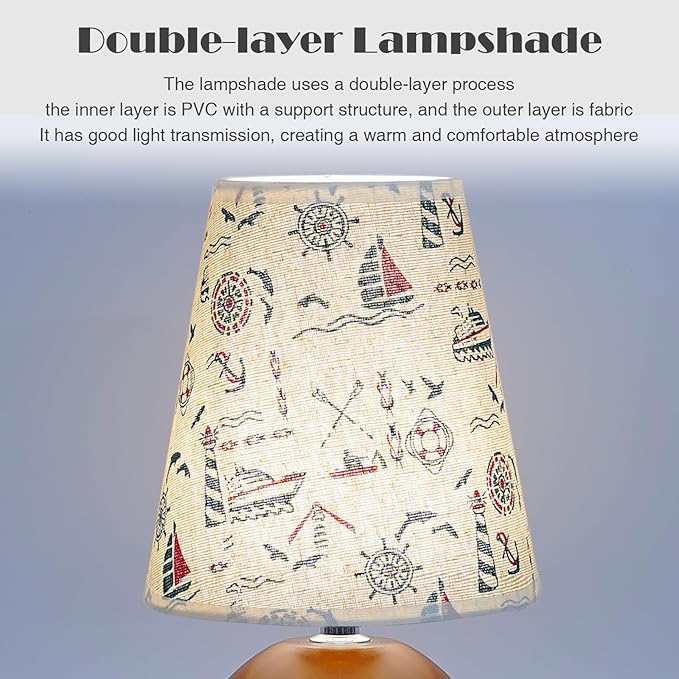 Vintage Wooden Base Fabric Table Lamp, Adjustable Light Color and Brightness with Power-Off Memory, Safe USB Powered, Retro Style LED Light for Bedroom Living Room Office (Voyage)