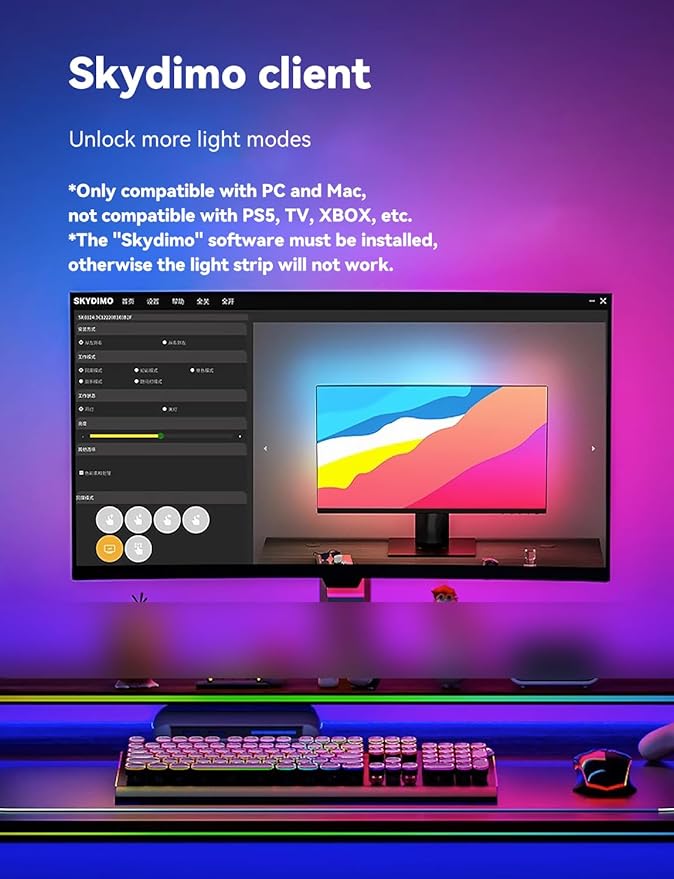 G100 LED Monitor Backlights for PC & Mac, LED Strip Lights that Sync with Screen Color or Music, Computer Light Bar Behind Monitor, LEDs for Desk Gaming, USB Port, Software Control, 27 in