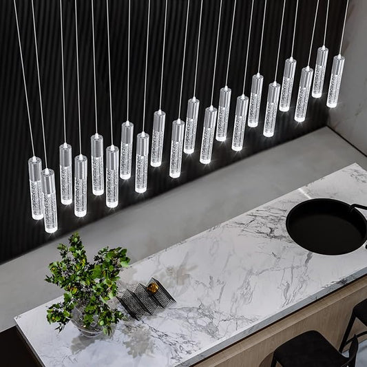 20-Lights Modern Crystal Chandeliers LED Pendant Light for Kitchen Island Dining Room Entrance Foyer Living Room Silver