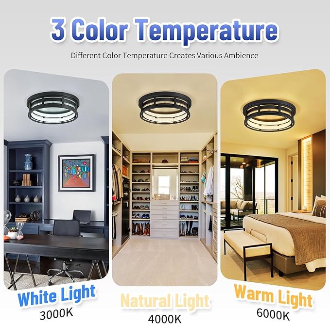 ZHU YAN LED Flush Mount Ceiling Light Fixture,Modern Hallway Light Fixtures Ceiling,3 Color Selectable Ceiling Lamp for Kitchen Hallway Entry Bedroom (1 Pack)