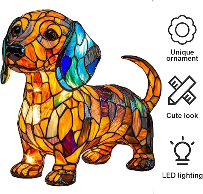 Retro Dachshund Colorful Resin Table Lamp, 3D Cute Pet LED Night Light, Dog Series Art Night Light, Fun Gift for Dog Lovers (Dachshund)