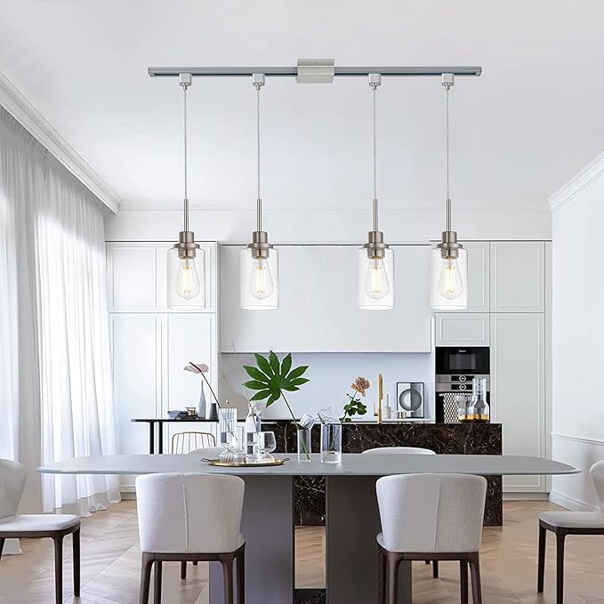 MELUCEE 4 Packs H Track Pendant Lighting Brushed Nickel Ceiling Hanging Lamp Track Lighting Fixtures Pendant with Clear Glass Shades, Compatible with H Type Track Lighting Rail, E26 Socket