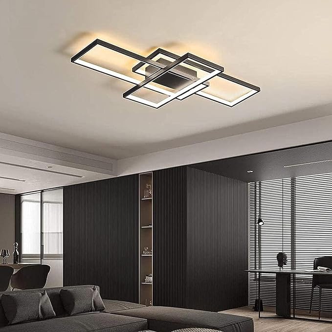 Modern LED Ceiling Light 31.5" Dimmable Black Ceiling Light Fixture with Remote Control Square 54W 3000K-6500K Ceiling Lamp for Kitchen, Living Room, Bedroom