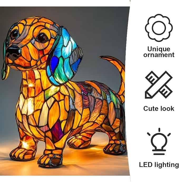 Neioaas Dachshund Lamps - Retro Dogs Stained Resin Tabletop Night Light, Dog Series Art Night Light, 3D Cute Pet Dogs Themed Lamp LED Table Lamps, Fun Gift for Dog Lovers (Dachshunds)