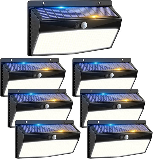 7 Pack 368 LED Solar Lights Outdoor Motion Sensor, Solar Fence Light with 3 Lighting Modes, Solar Powered Security Lights Waterproof for Outside Yard Wall Garden Backyard