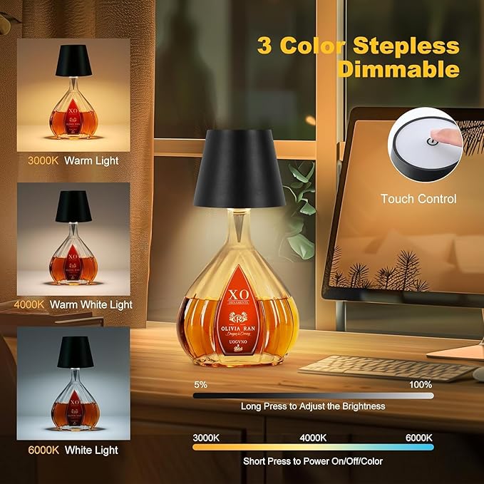 2026 New Wireless Bottle Lamp,LED Bottle Lights for Liquor & Wine Bottles,Bottle Light with Dimmable(Black,2pcs)