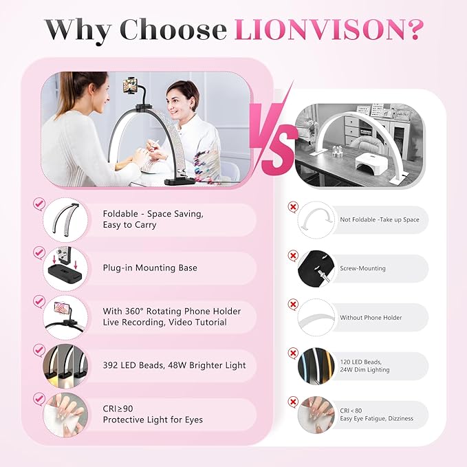 Half Moon Manicure Table Light: 31-inch Half Moon Light For Nail Desk With Phone Holder - AB Crystal Nail Tech Lamp For Beginner DIY - 48W Professional Nails Bright Desk Lamp for Salon,Lash,Tattoo