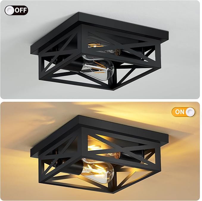 ZHU YAN 2-Pack Farmhouse Flush Mount Ceiling Light,2-Light Ceiling Light Fixture,Rustic Ceiling Mount Lighting for Kitchen,Hallway,Entryway,Farmhouse Home E26 Base