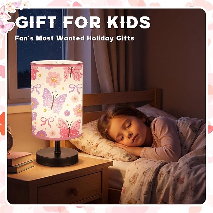 Glooglitter Butterfly Table Lamp 3 Colors Dimmable Lights Butterfly Room Bedroom Decor 9.72 x 5.12 Inch Pink Night Light Bedside Lamps Decoration for Bedroom Desk Birthday Gifts Home Decor
