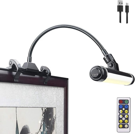 LUXSWAY Wireless Picture Frame Led Lighting,Rechargeable Art Display Lighting Clip on Pictures,Over Painting Lights with Remote,Artwork Lamp with Flexible Neck,28 LEDs 3 Lighting Modes 200LM-Black