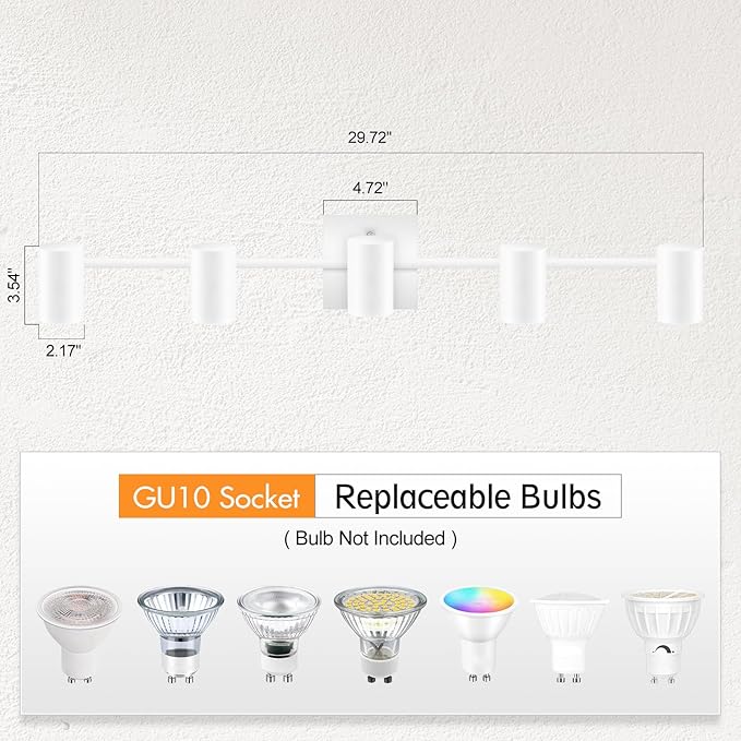 BoostArea Track Lighting Fixtures Ceiling, 5 Light White Track Light with Rotatable Light Heads, Modern Track Lighting Fixtures Ceiling for Kitchen/Living Room,GU10 Bulb Not Included