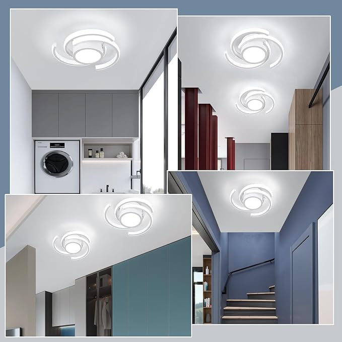 ADISUN LED Modern Ceiling Light,6000K Semi Flush Mount Ceiling Light Fixture,Unique White Ceiling Lights Fixtures for Living Room Bedroom Corridor Aisle Hallway Indoor Ceiling Lamp, 2 Pack