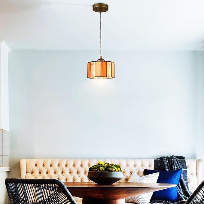 7.7-Inch Tiffany Style Pendant Lights Kitchen Island, Vintage Tiffany Hanging Light with Stained Glass Pendant Light Fixture for Dining Room Bedroom Hallway Bar Home Office