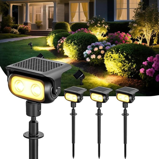 CREATESTAR Solar Landscape Spotlights Outdoor for Garden Ambience, Warm White LED Spot Lights for Tree, Flag Lighting, Adjustable Solar Uplights, Auto On/Off Dusk to Dawn