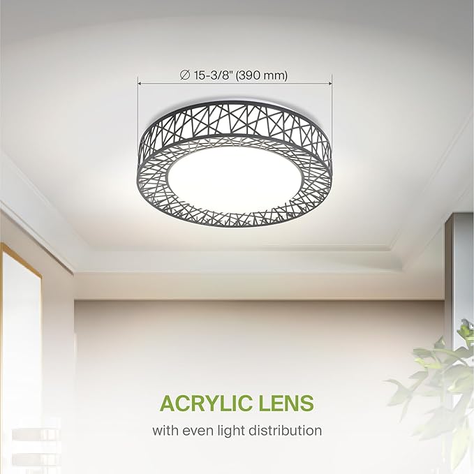 ASD 16 Inch LED Flush Mount Ceiling Light Fixture for Bedroom, 28W 1576LM 5CCT 2700K-5000K, Triac Dimmable Lights, Dining, Living Room, Kitchen Lamps, Modern Home Lighting Fixtures, Black, ETL