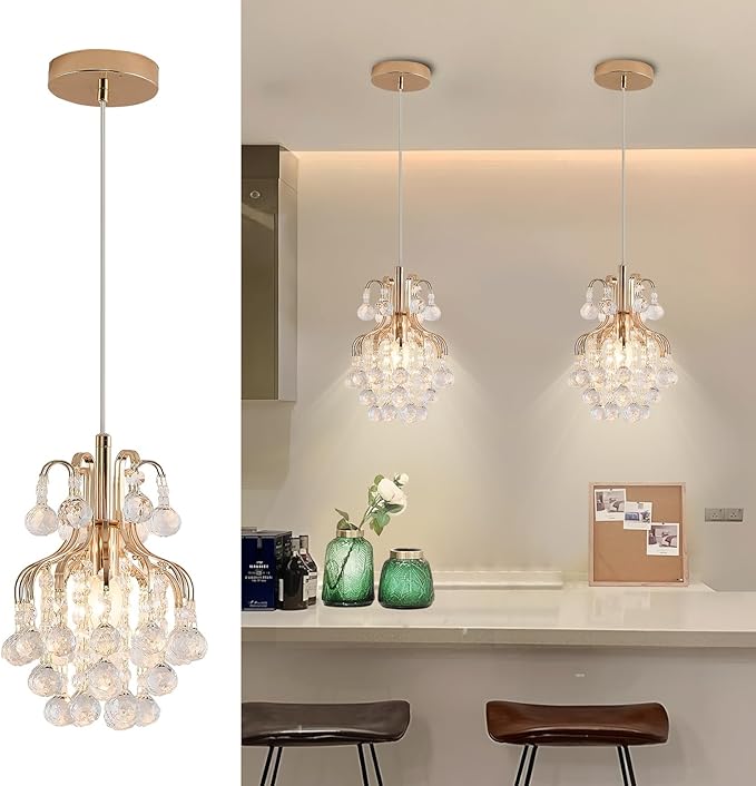 Surpars House Elegant Mini Chandelier Crystal Pendant Light,Clear(Flush Mount Type)