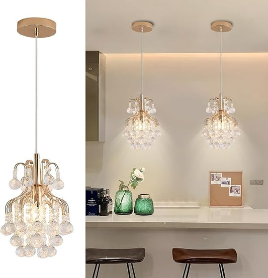 Surpars House Elegant Mini Chandelier Crystal Pendant Light,Clear(Flush Mount Type)