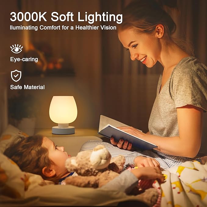 KARTOOSH Cordless Touch Bedside Table Lamp, Rechargeable Battery Operated Desk Lamps with 8 RGB Colors, Dimmable Small Glass Nightstand Light for Living Room Bedroom Kitchen Counter