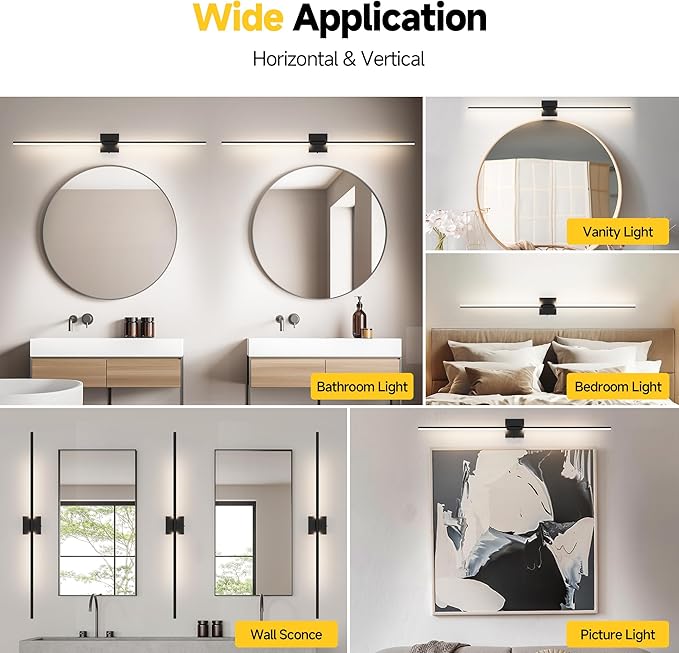 Vanity Lights 48 inch, 4-Level Brightness Built-in Dimmer, 28W Dimmable 5CCT Bathroom Light Fixtures Over Mirror, Black Vanity Lights for Bathroom Mirror Cabinets Bedroom-FCC ETL Certified