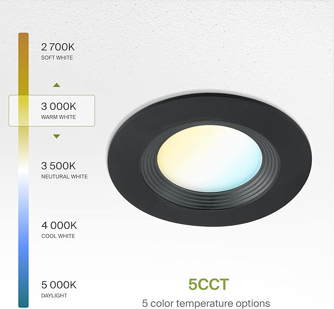 ASD 6 Pack Black Retrofit LED Recessed Lighting 6 Inch - 12W 2700K-5000K 1009LM Can Lights for Ceiling 6 Inch, Dimmable Black Recessed Lights, Baffle Trim Wet Rated Wafer Lights, UL