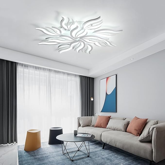 Becailyer Modern Ceiling Light, 40.5" LED Flush Mount Flower Ceiling Lamp, 12-Petals 100W Dimmable Remote Control Close to Ceiling Light Fixtures for Living Room Bedroom Dining Room Kitchen, White