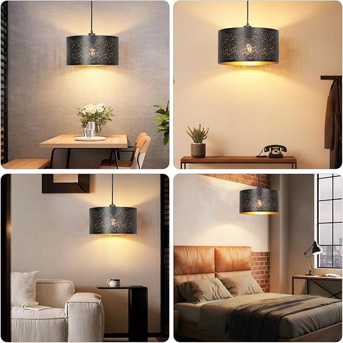 Qingmiao Plug in Pendant Light, Hanging Lamp Plug in with Metal Shade, 3-Way Dimmable Hanging Light Fixture for Living Room Bedroom Kitchen Ceiling Farmhouse Home Decor