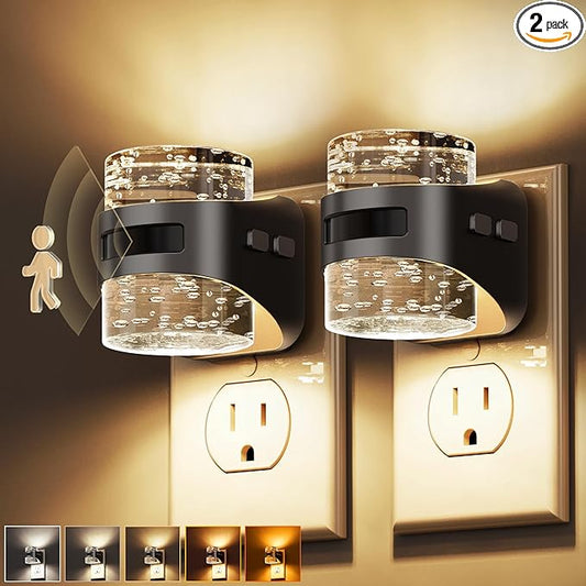 L LOHAS LED Motion Sensor Night Light, Bubble Night Lights Plug into Wall,2 Pack 5CCT Color Temperature Change Night-Light,Dimmable Nightlights with Dusk to Dawn Sensor for Rooms Bathroom Hallway