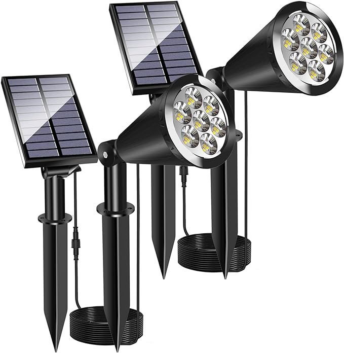 MEIHONG Solar Spot Lights for Outside, Waterproof Solar Spot Lights Dusk to Dawn, Solar Landscape Lights Solar Powered Lights for Garden Porch Walkway Patio (2 Pack)