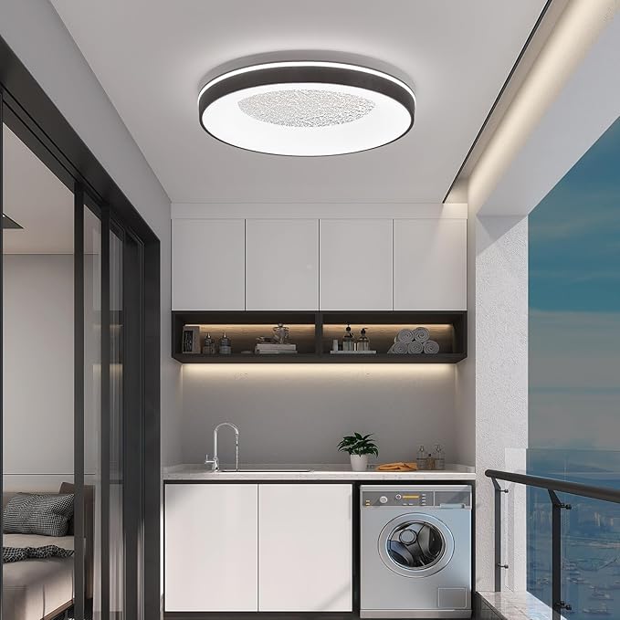 LED Flush Ceiling Light, 11in Grey Round Ceiling Light Dimmable 3000K/4500K/6500K Color Recessed Lamp for Living Room, Bedroom, Office,Hallway