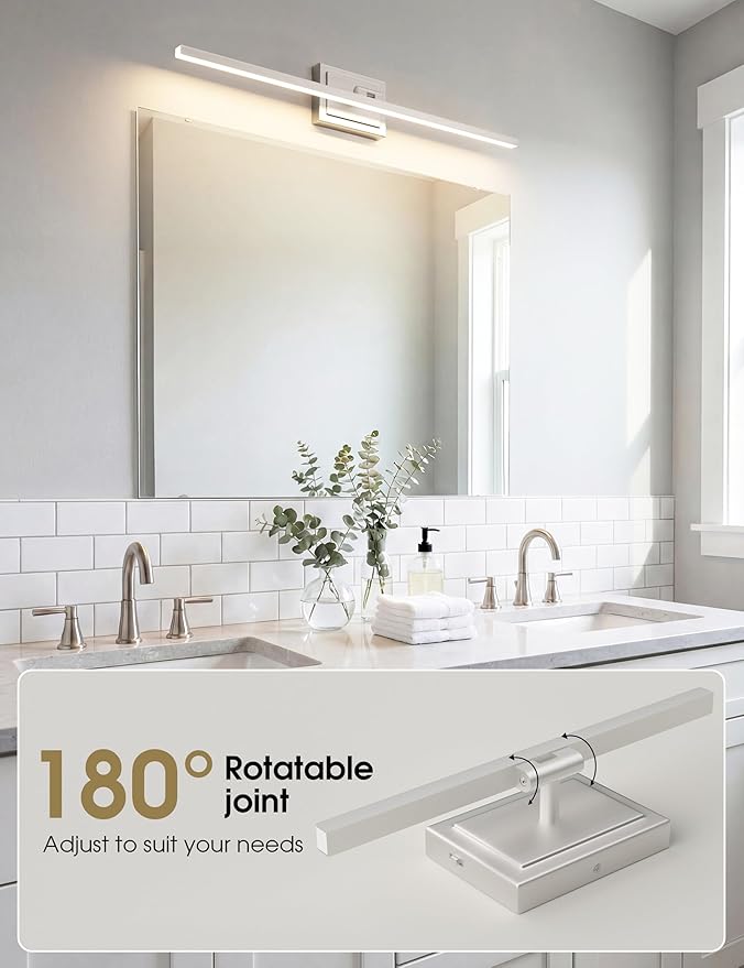 VOLISUN Modern Bathroom Vanity Light 31.5 inch, Rotatable, 18W Dimmable 5CCT Led Bathroom Light Fixture Over Mirror, Brushed Nickel Bar Vanity Light for Bathroom Mirror Cabinets-ETL Certificated