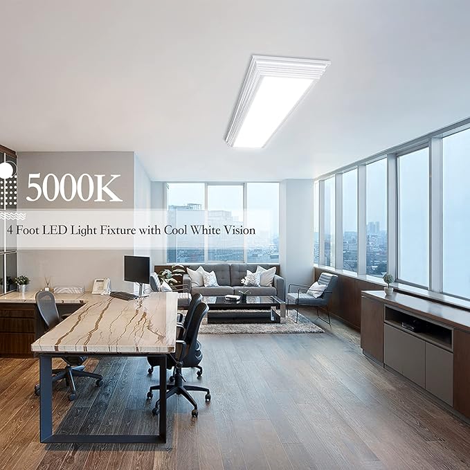 FAITHSAIL Dimmable 4FT LED Wraparound Light, Selectable 3 Color Temperature 3000K/4000K/5000K CCT 50W 5500LM 4 Foot Kitchen LED Light Fixture, Flush Mount 48 Inch Ceiling Lighting Fixture, 2 Pack