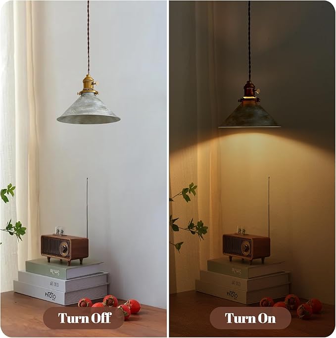 Rustic Pendant Light 2 Pack with Vintage Silver Metal Lampshade, Kitchen Island Pendant Light 6.5Ft Adjustable Hanging Lamp for Kitchen Island Dining Room Hallway