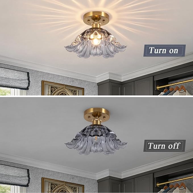 Semi Flush Mount Ceiling Light,Hallway Vintage Lights Fixture Ceiling 11" E26 Gray Blue Vintage Light Fixtures for Closet Hallway Kitchen Dining Room