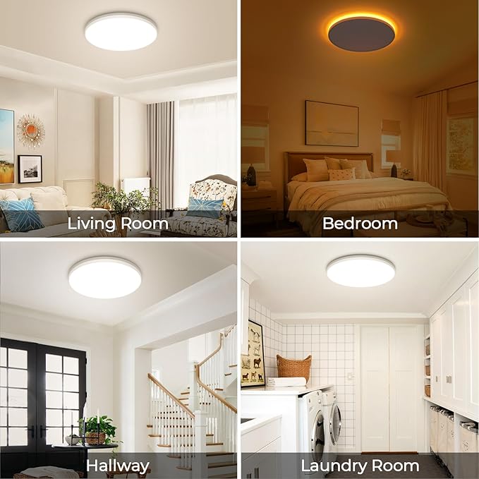 SunRider LED Flush Mount Ceiling Light Fixture with Night Light, 4000K Neutral White, 12 Inch 24W 2400LM Round Dimmable Flat Ceiling Lamp for Bathroom