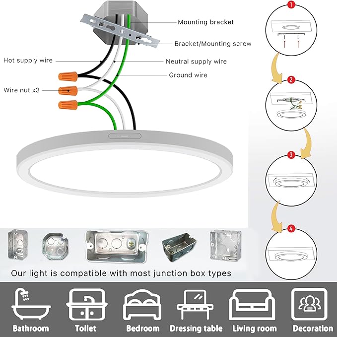 7 inch Round Dimmable LED Flush Mount Ceiling Light 0.63" Ultra-Thin 5000K Daylight White 12W Ceiling Light for Kitchen Bedroom Living Room Hallway Bathroom ETL Certified 9-Pack