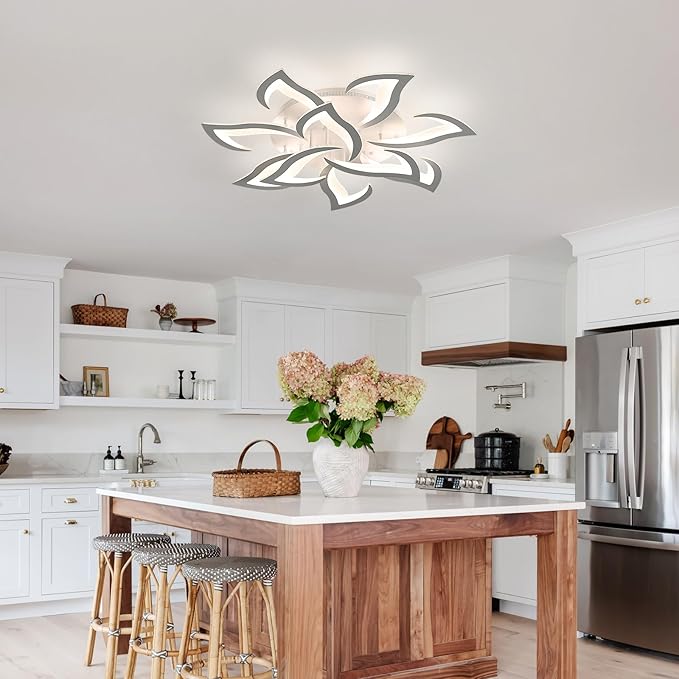 Goeco Dimmable Ceiling Light, 10-Petal Flower White LED 3000K-6500K Ceiling Fixture with Remote/App Control, Modern Flush Mount Ceiling Light for Living Room, Bedroom, Dining Room