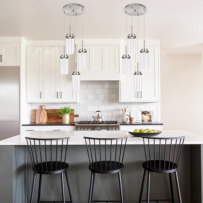 MELUCEE Modern LED Pendant Light Fixtures 4-Light Kitchen Pendant Lights with 3000K-6000K Adjustable Color Temperature Brushed Nickel Ceiling Hanging Lamp for Dining Room Bedroom Kitchen Island