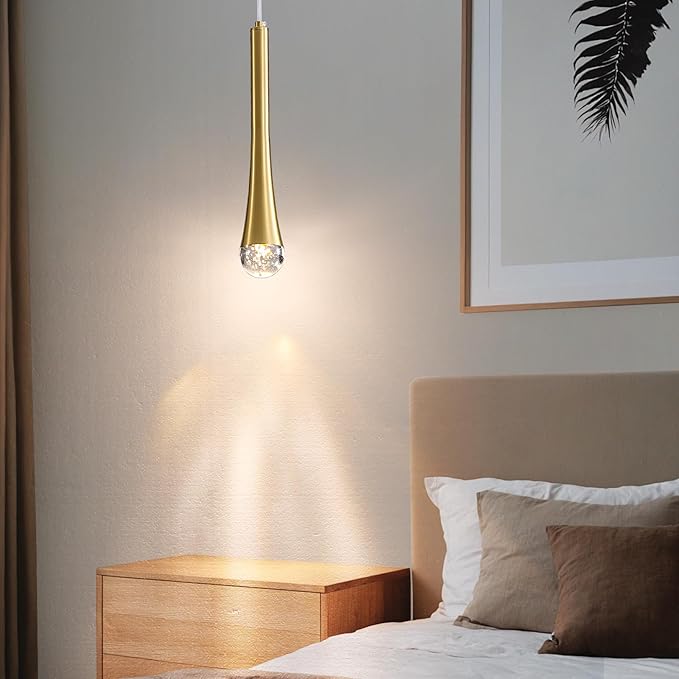 3 Pack Modern Gold LED Pendant Light, Kitchen Island Ceiling Hanging Lights, Teardrop Bubble Crystal, 3 Color 2700K/4500K/6500K, Bedside Small Chandeliers Lamps for Bar, Dining Room, Hallway, Foyer