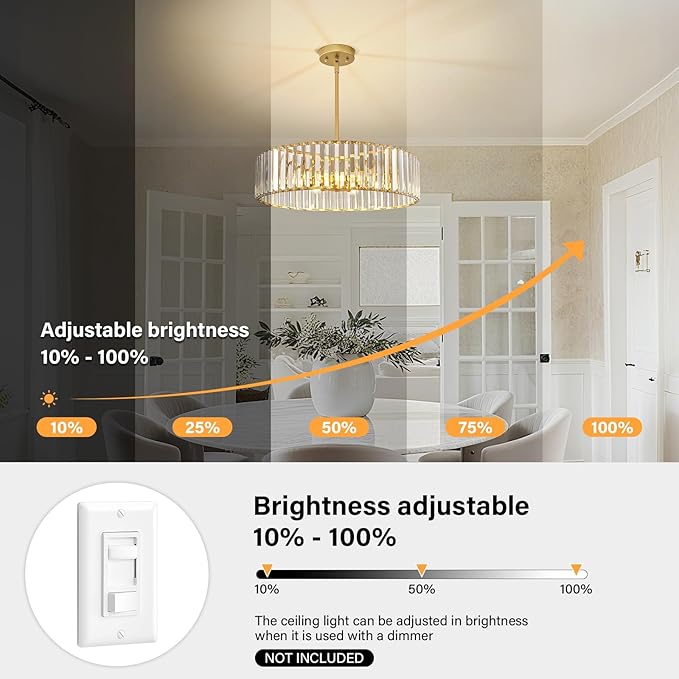 Glod Crystal Ceiling Light Fixture, Modern Semi Flush Chandelier, Round Hanging Lighting Chandeliers for Dining Room, Kitchen, Bedroom, 6-Light, 19.68 Inch