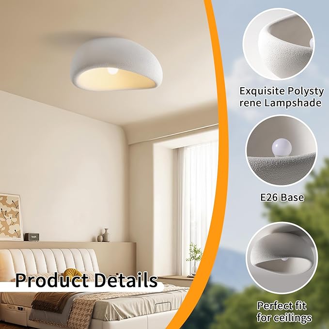 JAYMP Modern Ceiling Light for Dining Room Kitchen Island Hallway Living Room E26 Base Japanese Wabi-Sabi Style Bird Nest Shape Lighting Fixture (Matte White, D45xH24cm)