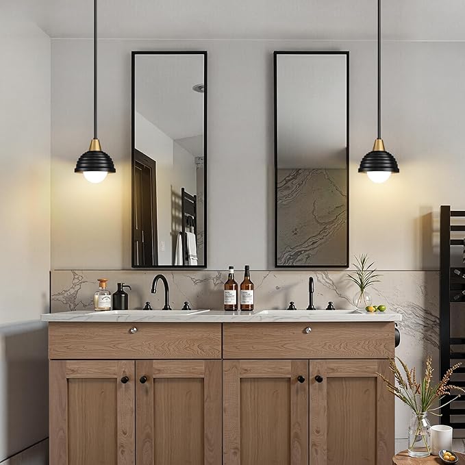 Industrial Kitchen Pendant Light Fixtures: 3 Pack 6 Inch Metal Modern Chandelier - Adjustable Farmhouse Black & Gold Pendant Lighting for Kitchen Island Hallway