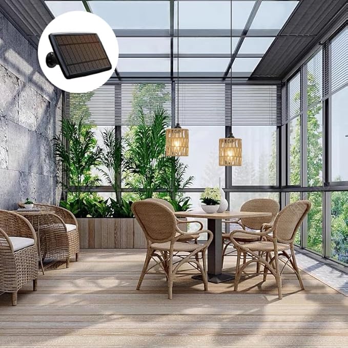Outdoor Solar Chandelier Indoor Gazebo Lights Waterproof Pendant Hanging Light for Pergola Porch Patio Decor Boho Rattan Lampshade Farmhouse Shed USB Powered Accessories Dimmable Remote