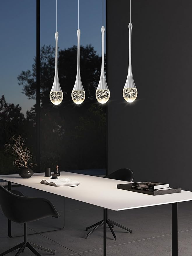 ykolupty Dining Room Light Fixture 4-Light Silver Kitchen Island Lighting Industrial Linear Crystal Chandeliers for Dining Room Pendant Light Fixture for Living Room Hallway Bedroom